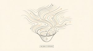 Gradient manifold of capital flows converging into a Bitcoin basin