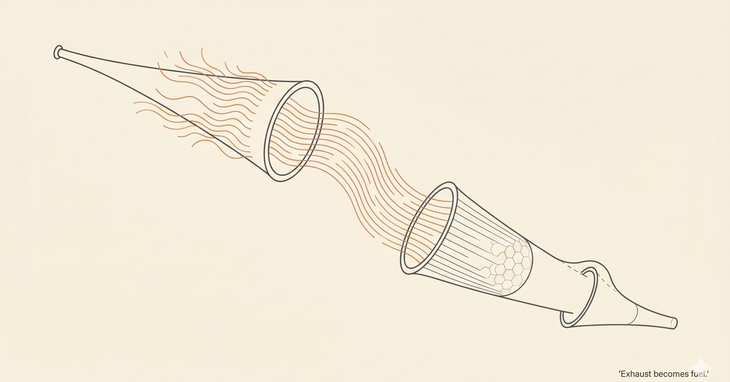 Exhaust from one horn being consumed as fuel by the next horn in a cascade